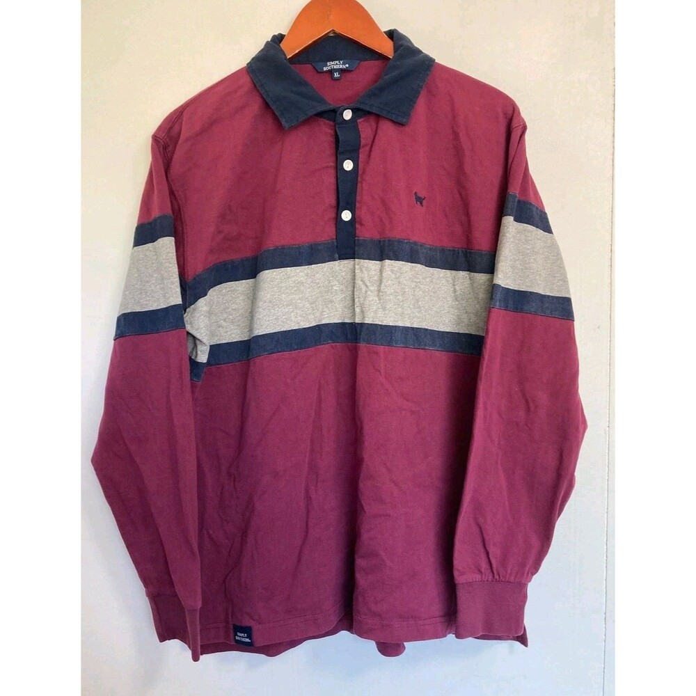 Simply‎ Southern Rugby Shirt Mens XL Striped Polo Long Sleeve Y2K Retro
